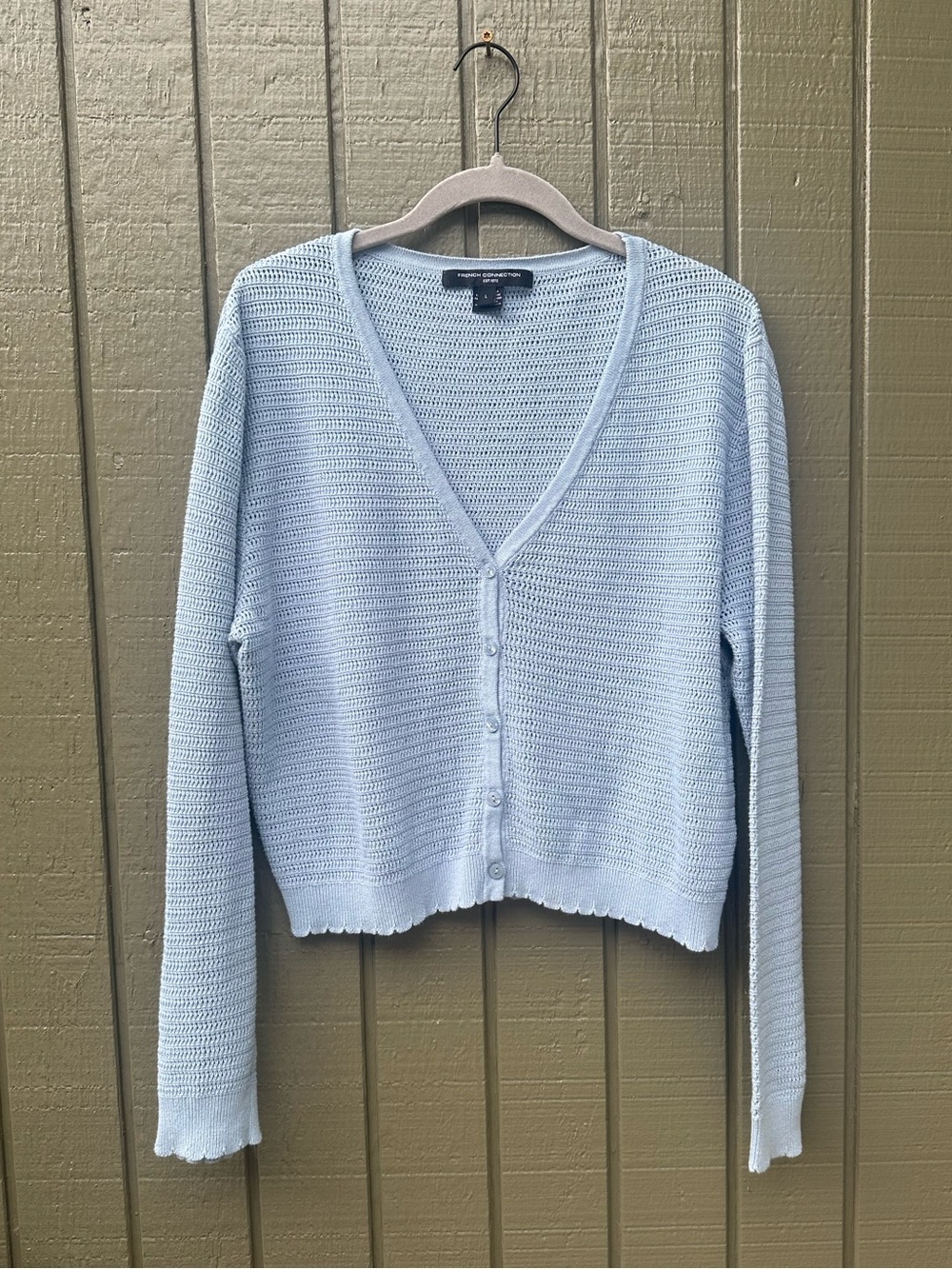 French Connection Pointelle Cotton Button Cardigan Women's Light Blue Large